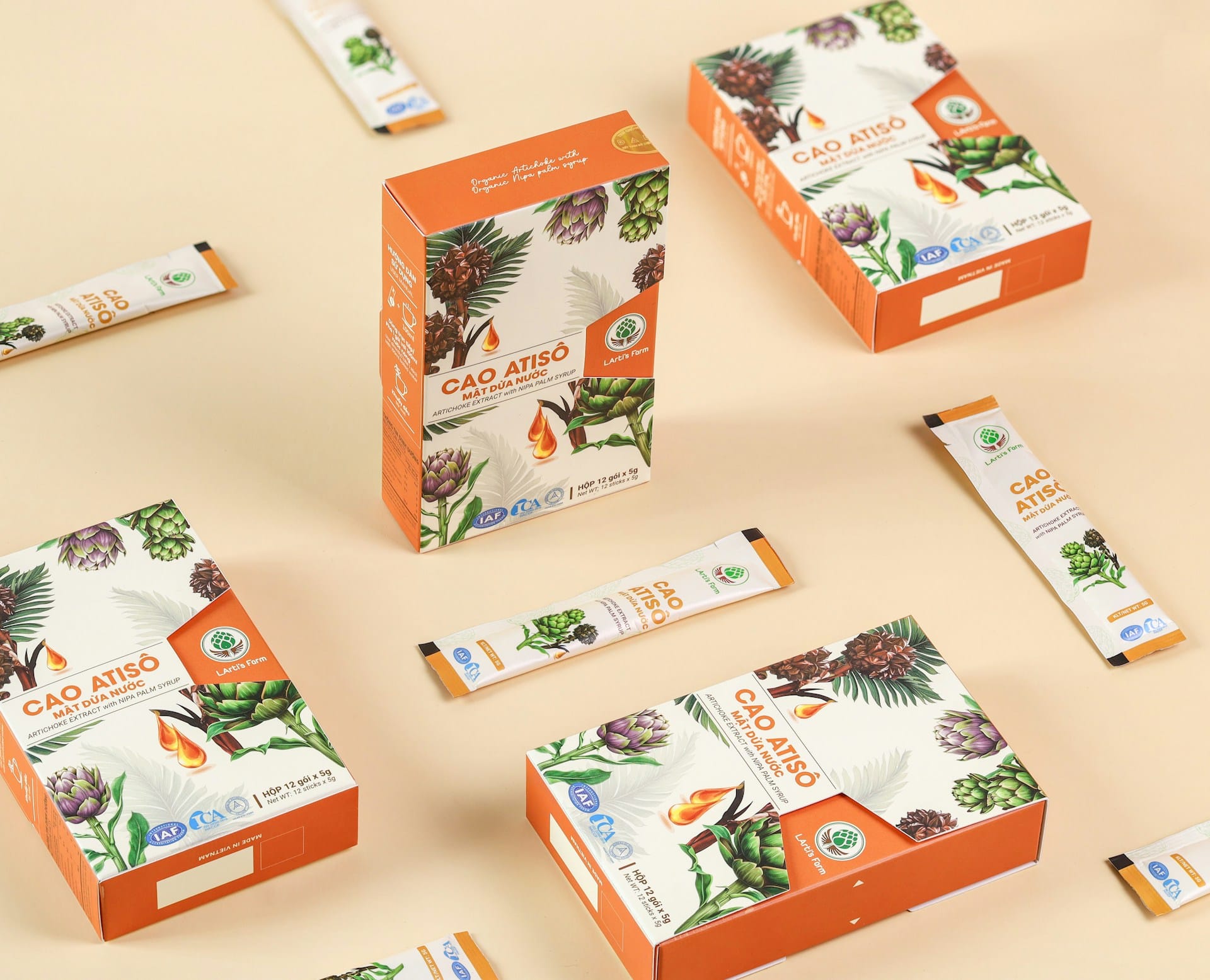 A packaging box and stick-shaped sachets for an instant beverage