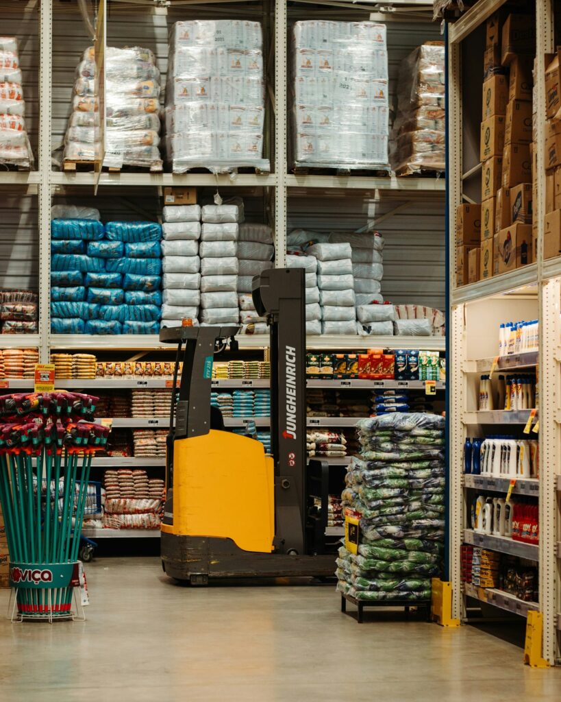 A warehouse storing a large quantity of products