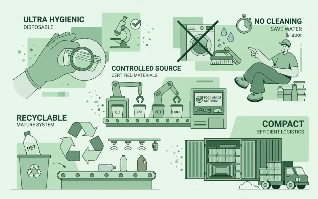 Flat vector style illustration showing a freight truck, a smart robot profile, a construction worker on a data screen.