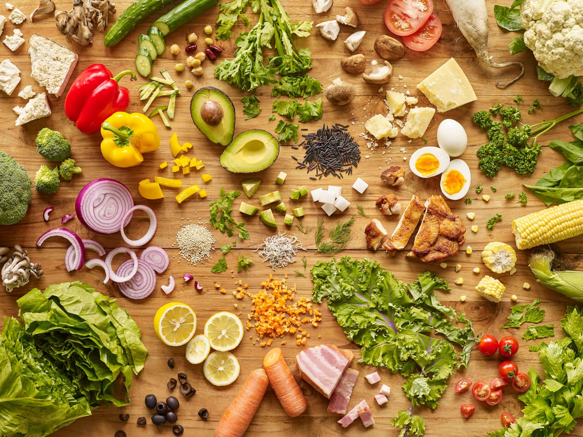 A variety of fresh salad ingredients