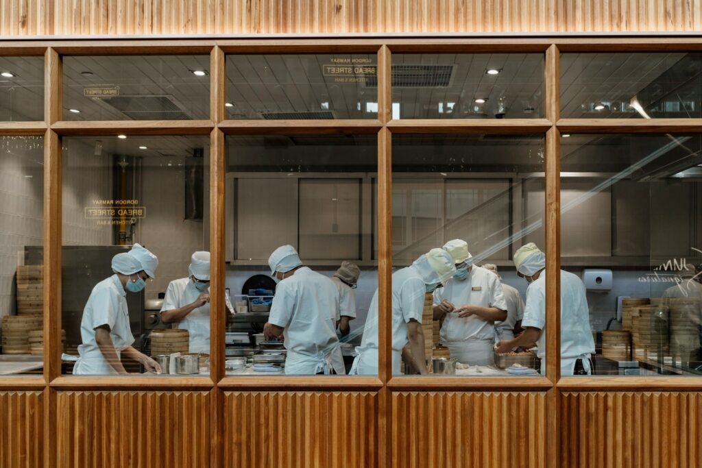 Chefs working in a clean and hygienic kitchen