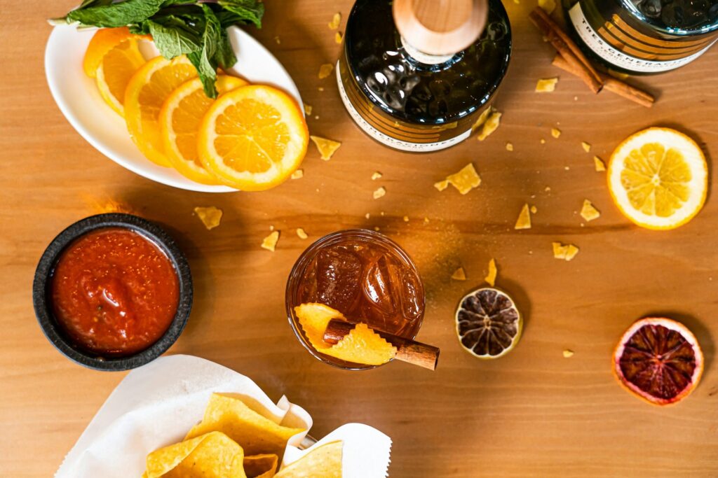 Gourmet food with assorted condiments
