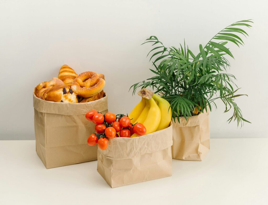 Kraft Paper Bag Filled with Fresh Fruits and Vegetables